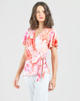 Butter Knit - Surplice Faux Wrap Side Tie Top - Sunset Petals