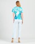 Surplice Faux Wrap Side Tie Top - Ocean Petal