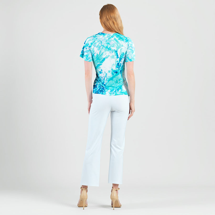 Surplice Faux Wrap Side Tie Top - Ocean Petal