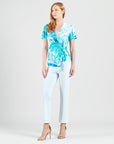 Surplice Faux Wrap Side Tie Top - Ocean Petal