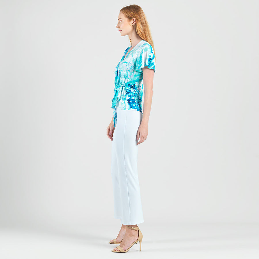 Surplice Faux Wrap Side Tie Top - Ocean Petal