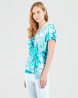 Surplice Faux Wrap Side Tie Top - Ocean Petal