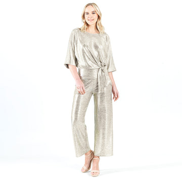 Shimmer Foil Lamé - Loose Leg Ankle Pant - Champagne - Limited Sizes LG Only!