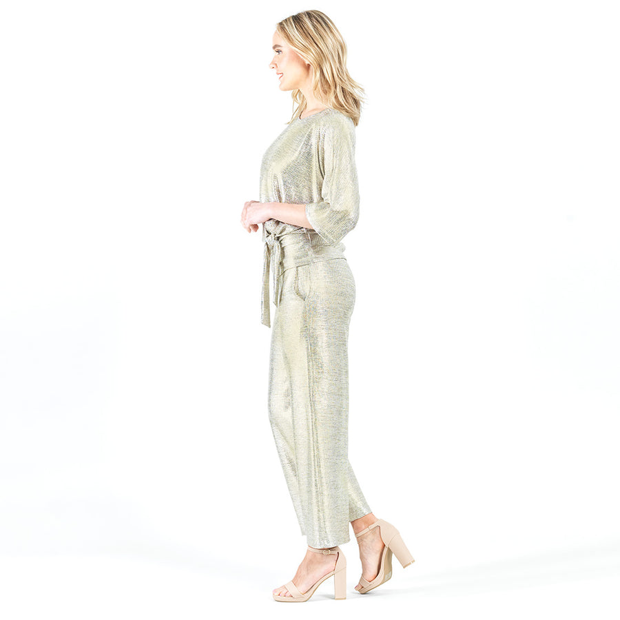 Shimmer Foil Lamé - Loose Leg Ankle Pant - Champagne - Limited Sizes LG Only!