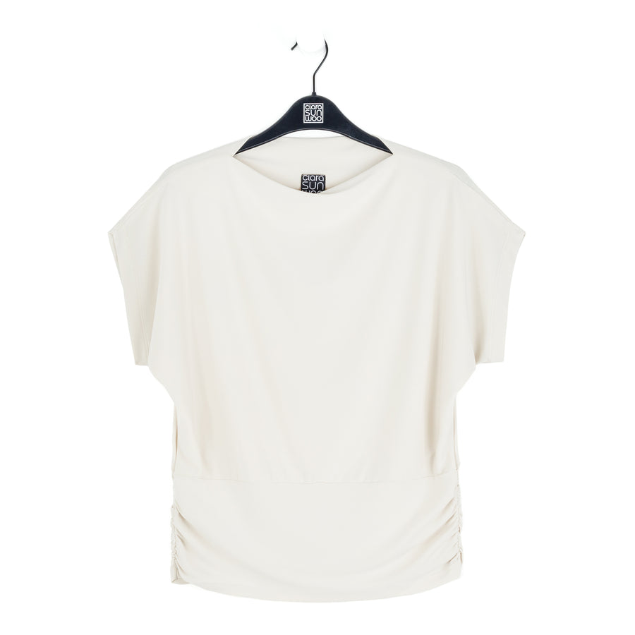 Side Ruched Boat Neck Top - Bone