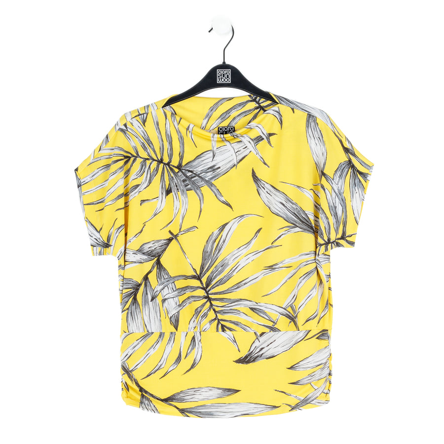 Side Ruched Boat Neck Top - Sunlit Palm