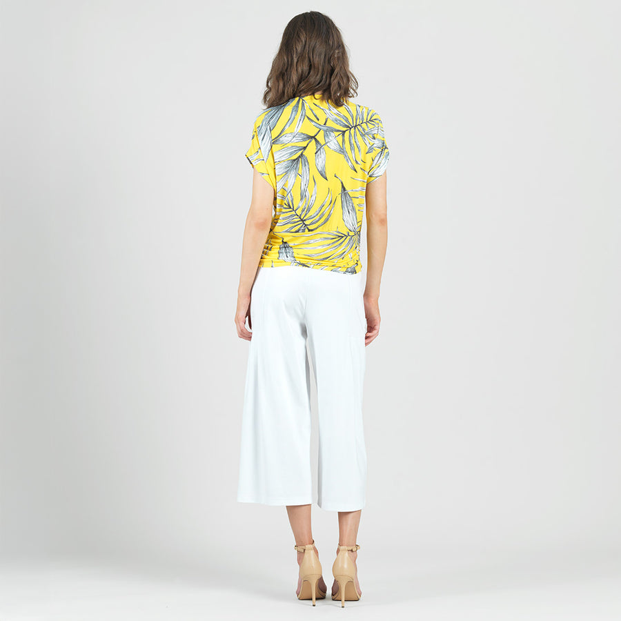 Side Ruched Boat Neck Top - Sunlit Palm