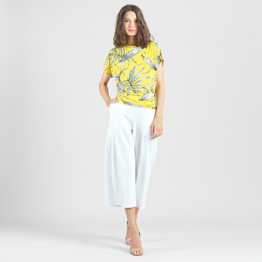 Side Ruched Boat Neck Top - Sunlit Palm