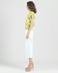 Side Ruched Boat Neck Top - Sunlit Palm