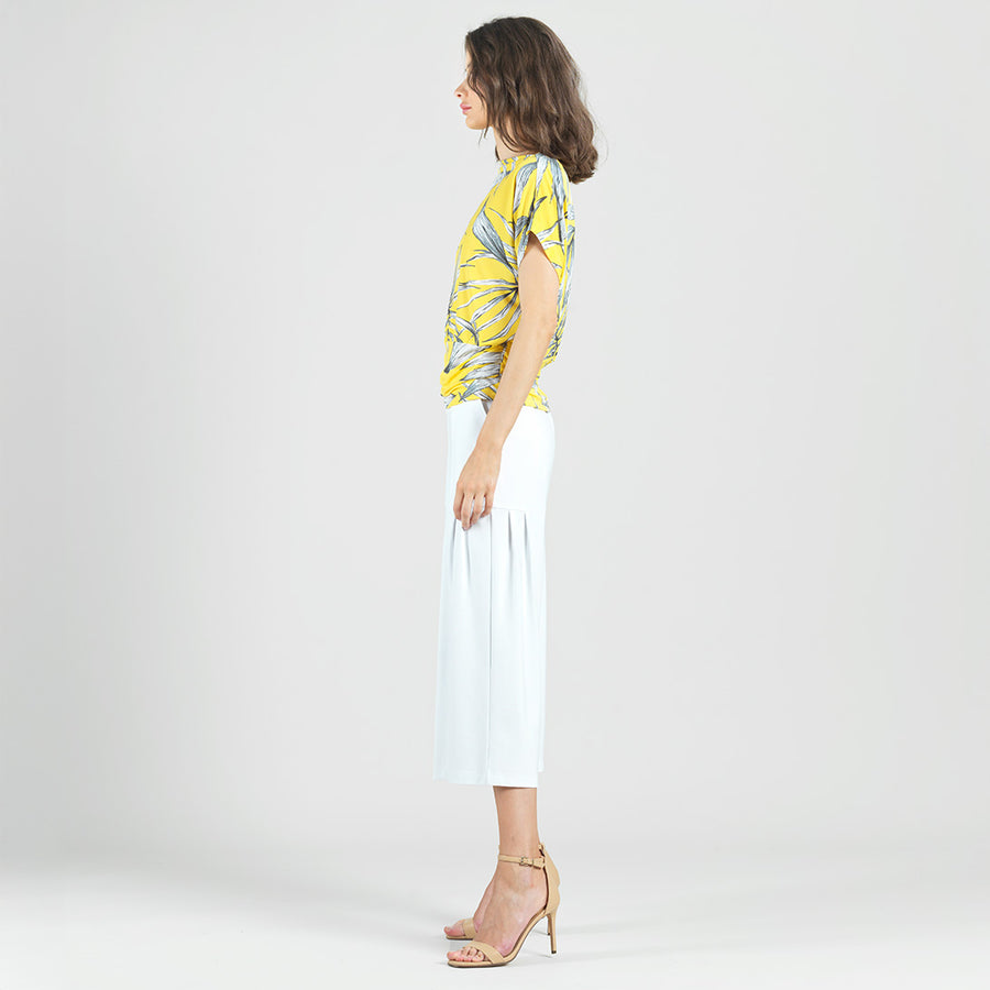 Side Ruched Boat Neck Top - Sunlit Palm