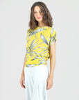 Side Ruched Boat Neck Top - Sunlit Palm