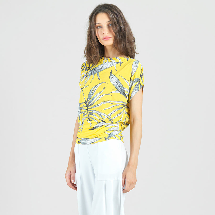 Side Ruched Boat Neck Top - Sunlit Palm