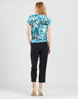 Side Ruched Boat Neck Top - Abstract Prism