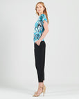 Side Ruched Boat Neck Top - Abstract Prism