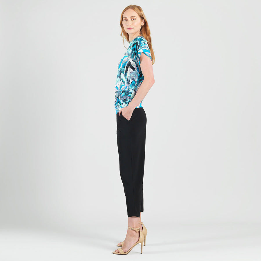 Side Ruched Boat Neck Top - Abstract Prism