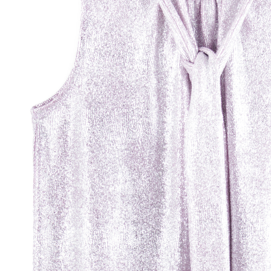 Glitter Foil - Mock Neck-Tie Detail Top - Pink