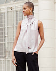 Glitter Foil - Mock Neck-Tie Detail Top - Pink