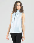 Glitter Foil - Mock Neck-Tie Detail Top - Silver