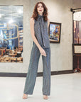 Shimmer Sequin - Wide Leg Pant - Silver Pinstripe