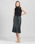 Liquid Leather™ Flounce Midi Skirt - Black