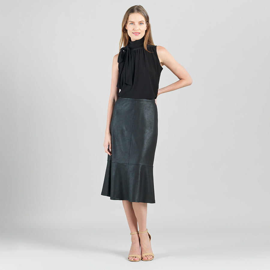 Liquid Leather™ Flounce Midi Skirt - Black