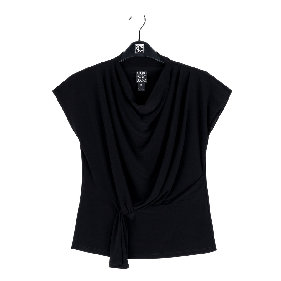 Drape Neck Loop Front Top - Black