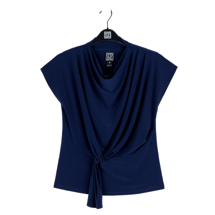 Drape Neck Loop Front Top - Navy