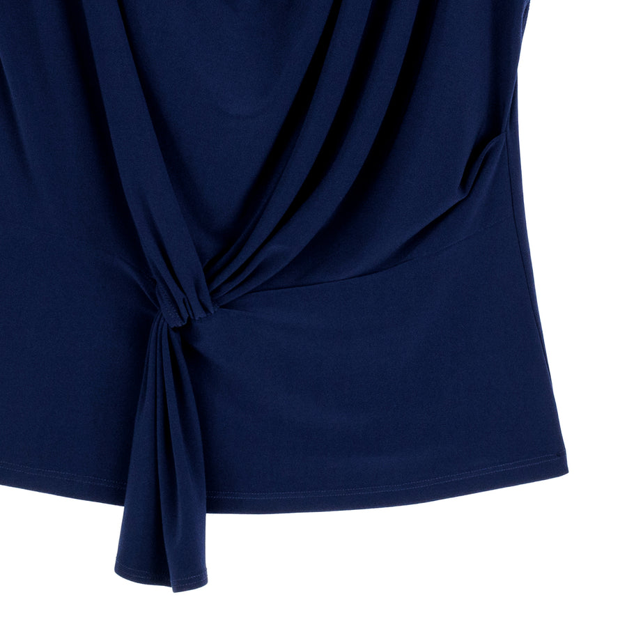 Drape Neck Loop Front Top - Navy