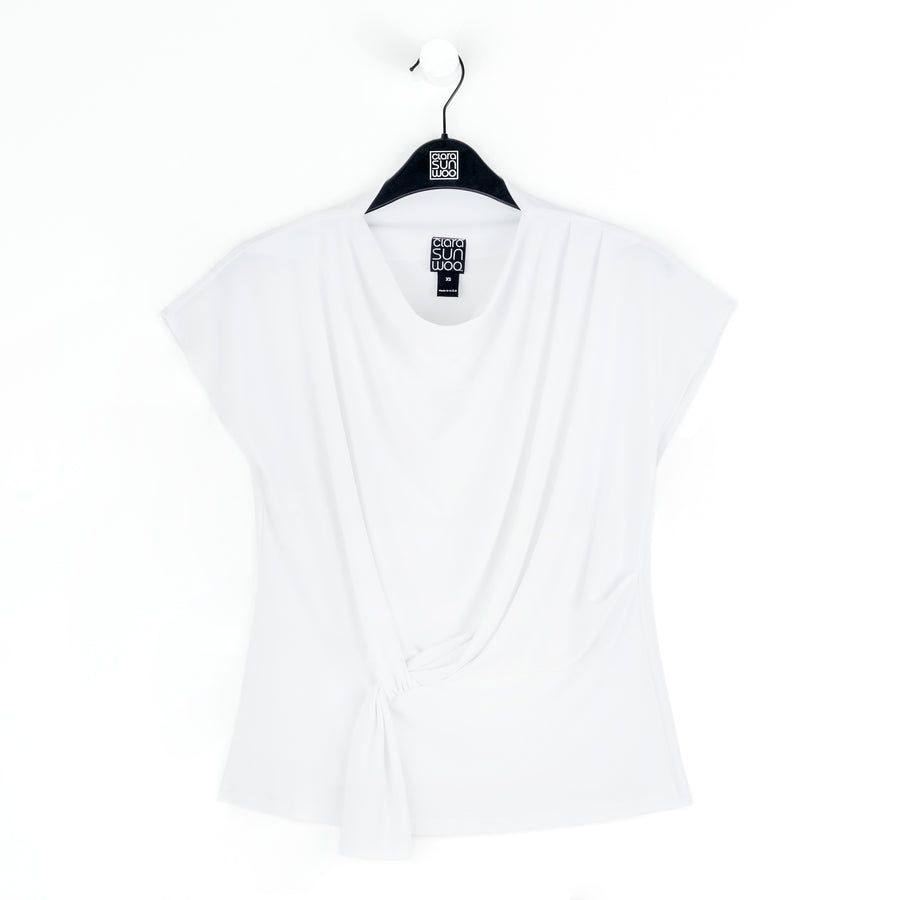 Drape Neck Loop Front Top - White