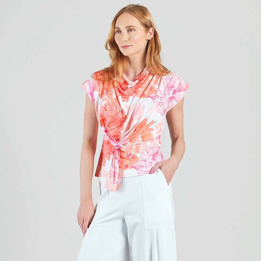 Butter Knit - Drape Neck Loop Front Top - Sunset Petals