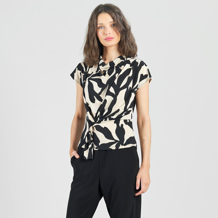 Drape Neck Loop Front Top - Leaf Shadow