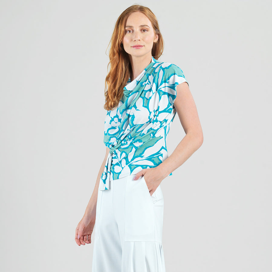 Drape Neck Loop Front Top - Paradise Petal