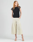 Rayon-Ponte Knit - Pleated Gaucho Pocket Pant - Khaki