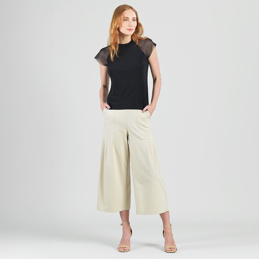 Rayon-Ponte Knit - Pleated Gaucho Pocket Pant - Khaki