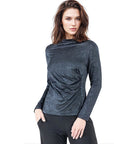 Crushed Silk Knit - Draped Neck Side Ruched Top - Black - Final Sale!