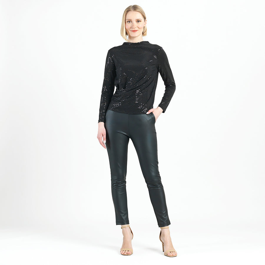 Shimmer Embellished - High Boat Neck Side Draped Top - Black - Final Sale!