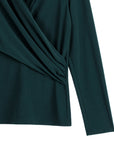 V-Neck Draped Pleat Top - Hunter Green