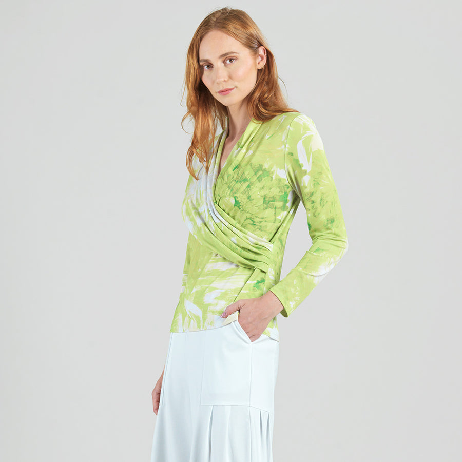 V-Neck Draped Pleat Top - Floral Citrus