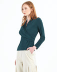 V-Neck Draped Pleat Top - Hunter Green