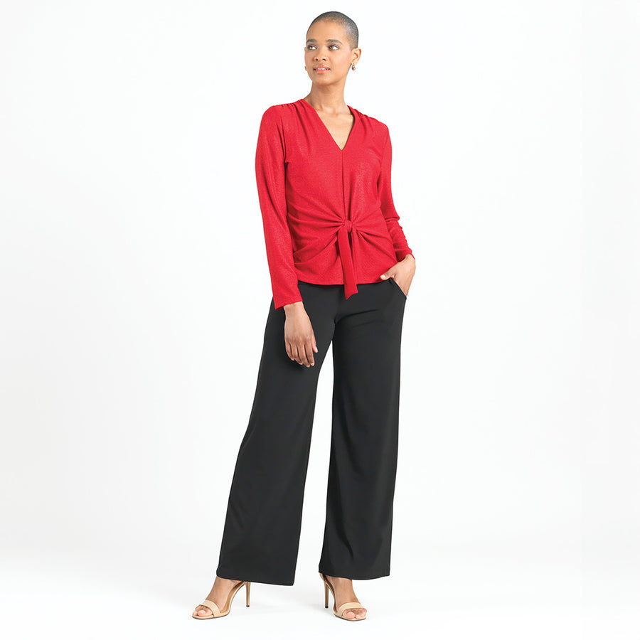 Glimmer Speck - V-Neck Center Front Tie Top - Red