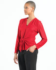 Glimmer Speck - V-Neck Center Front Tie Top - Red