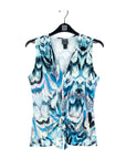 Sleeveless V-Neck Center Front Tie Top - Abstract Prism