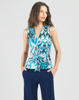 Sleeveless V-Neck Center Front Tie Top - Abstract Prism