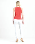 Sleeveless V-Neck Center Front Tie Top - Coral