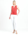 Sleeveless V-Neck Center Front Tie Top - Coral