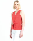 Sleeveless V-Neck Center Front Tie Top - Coral