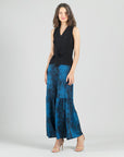 Crinkle Pleat Knit - Tiered Skirt-Pant - Water Ripple-Cobalt