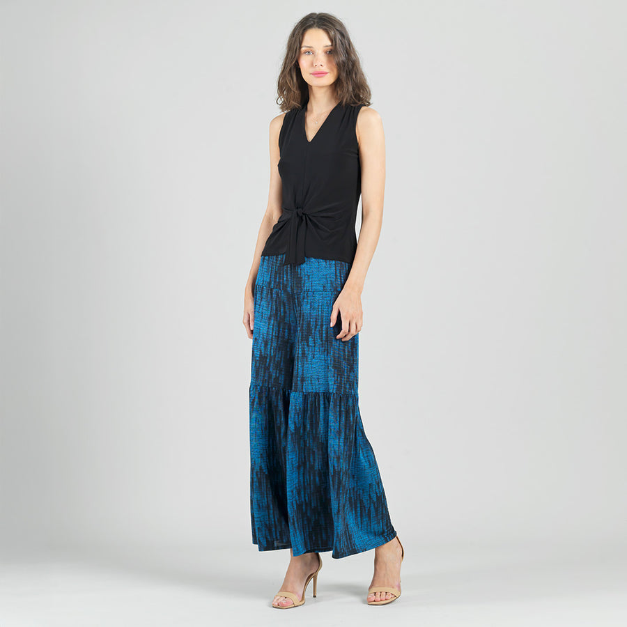 Crinkle Pleat Knit - Tiered Skirt-Pant - Water Ripple-Cobalt