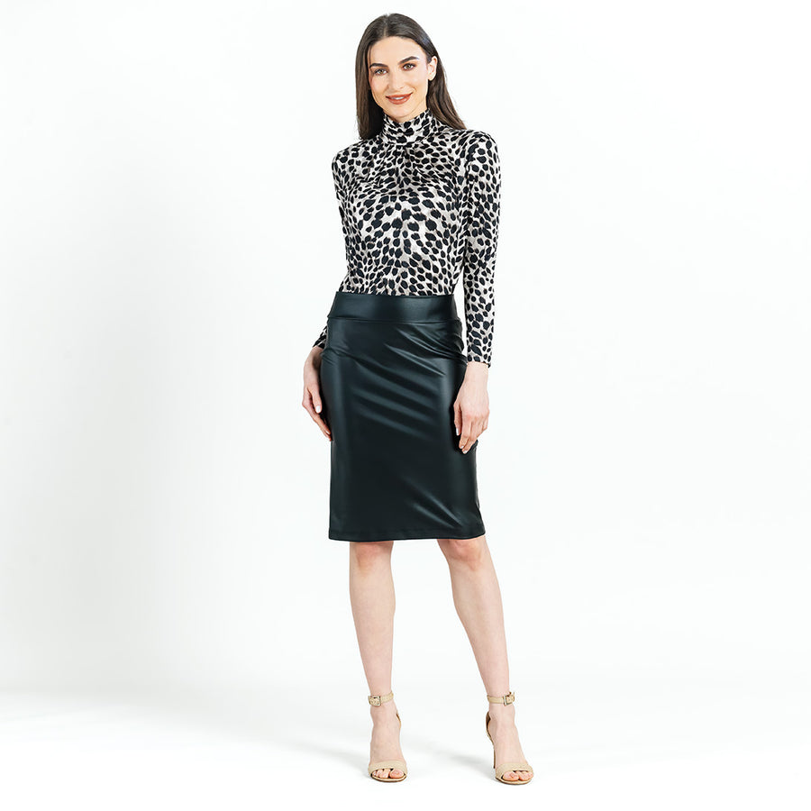 Crushed Silk Knit - Mock Neck Pleated Detail Top - Cheetah Spot - Final Sale!