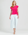 Slant Sleeve Side Tie Top - Hot Pink